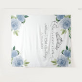 キンセアニェラシルバーフォイルティアラブルーフローラ背景 タペストリー (正面(横))