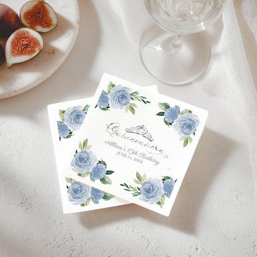 キンセアニェラシルバーフォイルティアラライトブルーフローラ スタンダードカクテルナプキン