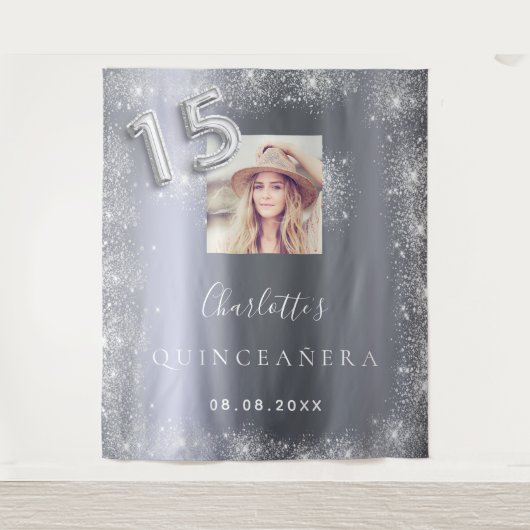 キンセアニェラシルバーフォトグリッターへようこそ タペストリー (正面)