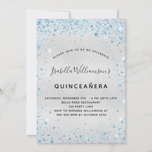 キンセアニェラシルバーブルーグリッター 招待状 (正面)