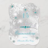 キンセアニェラシルバーホワイトティール(緑がかった色)ブルーパールスノーフレーク 招待状 (正面/裏面)