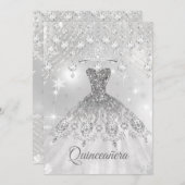キンセアニェラシルバーホワイトドレス15thバースデーパーティー 招待状 (正面/裏面)