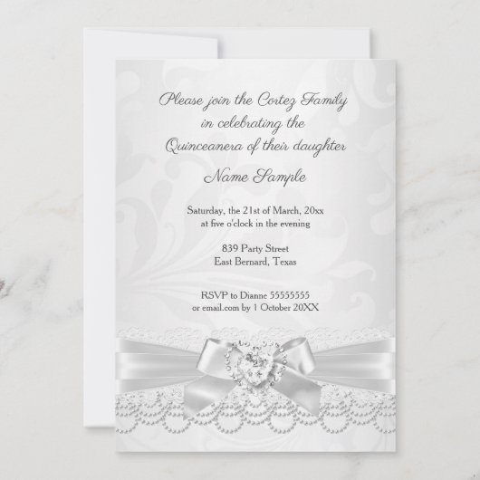 キンセアニェラシルバーホワイトレースダマスクダイヤモンドハート 招待状 (裏面)