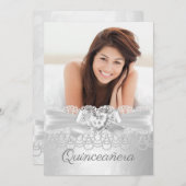 キンセアニェラシルバーホワイトレースダマスクダイヤモンドハート 招待状 (正面/裏面)