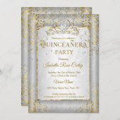 キンセアニェラシルバーホワイト金ゴールドティアラ写真パーティー 招待状 (正面/裏面)