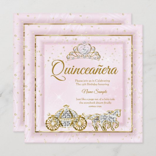 キンセアニェラシンデレラ赤面ピンクキャリッジ2 招待状 (正面/裏面)