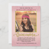 キンセアニェラスウィート15誕生日ピンクグリッター写真 招待状 (正面)