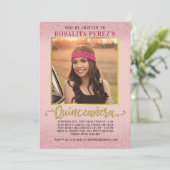 キンセアニェラスウィート15誕生日ピンクグリッター写真 招待状 (スタンド正面)