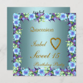 キンセアニェラスウィート15誕生日招待状ティール(緑がかった色) 招待状 (正面/裏面)