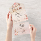 キンセアニェラスウィート16パンパバラピンク花模様RSVP オールインワン招待状 (貼ってはがせる)