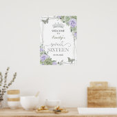 キンセアニェラセージグリーンパープルフローラウェルカムサイン ポスター (キッチン)