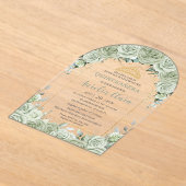 キンセアニェラセージグリーンフローラモダン金ゴールドアーチ アクリル招待状 (レイダウン)