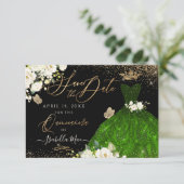 キンセアニェラセーブザデートグリーンフェイクグリッターガウン 招待状 (スタンド正面)