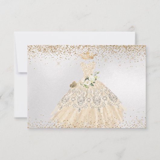 キンセアニェラセーブザデートシルバーフェイクグリッターガウン 招待状 (裏面)