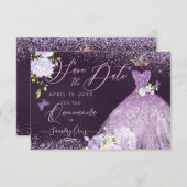 キンセアニェラセーブザデートダスティーパープルガウンインビット 招待状 (正面/裏面)