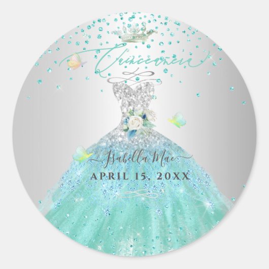 キンセアニェラターコイズグリッターガウン ラウンドシール (正面)