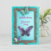 キンセアニェラターコイズパープル蝶の誕生日 招待状 (スタンド正面)