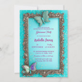 キンセアニェラターコイズパープル蝶の誕生日 招待状 (裏面)