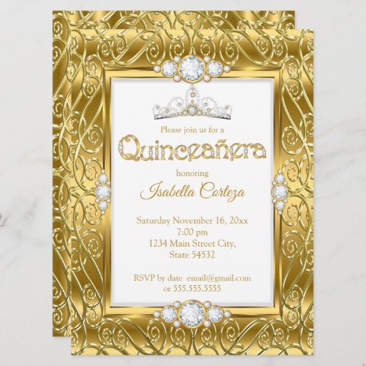 キンセアニェラダイヤモンドジェム金ゴールドバースデーパーティー 招待状 (正面/裏面)