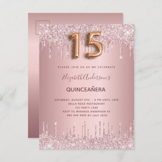 キンセアニェラダスティバラグリッタードリップピンク贅沢 インビテーションポストカード (正面/裏面)