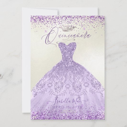 キンセアニェラダスティパープルシルバーグリッターガウン 招待状 (正面)