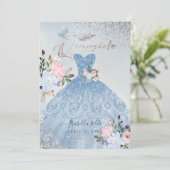 キンセアニェラダスティブルーグリッターガウン蝶 招待状 (スタンド正面)