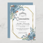 キンセアニェラダスティブルーフローラ金ゴールドフレーム 招待状 (正面/裏面)