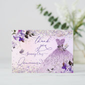 キンセアニェラダスティ薄紫パープルシルバーグリッターガウン サンキューカード (スタンド正面)