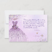 キンセアニェラダスティ薄紫パープルシルバーグリッターガウン サンキューカード (裏面)