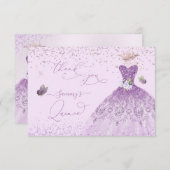 キンセアニェラダスティ薄紫パープルシルバーグリッターガウン サンキューカード (正面/裏面)