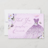 キンセアニェラダスティ薄紫パープルシルバーグリッターガウン サンキューカード (正面)