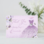 キンセアニェラダスティ薄紫パープルシルバーグリッターガウン サンキューカード (スタンド正面)