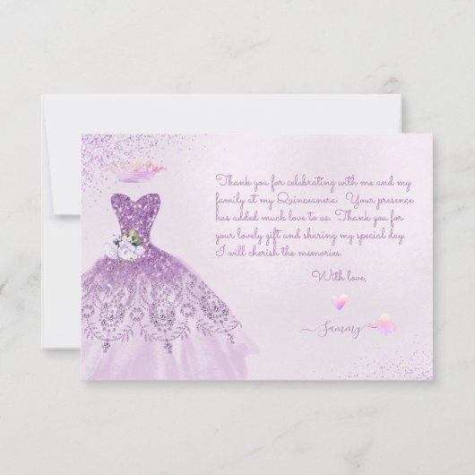 キンセアニェラダスティ薄紫パープルシルバーグリッターガウン サンキューカード (裏面)