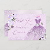 キンセアニェラダスティ薄紫パープルシルバーグリッターガウン サンキューカード (正面/裏面)