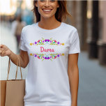 キンセアニェラダマメキシコフェスタフローラ誕生日 Tシャツ<br><div class="desc">おパーソナライズされた前のキンセアニェラに玉Tシャツ。前後の言葉は完全に編集可能なので、表に玉の名前を付けもして欲しい。ピンクかわいらしのタイポグラフィはメキシコのフェスタの花のカラフル縁どフローラで囲まれている。キンセアニェラとの全リハーサルやショッピング旅行の間に甘い15お祝いと名誉の裁判所のための完璧な衣服。(キンセアニェラのTシャツのコーディネートも利用可能)。</div>