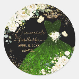 キンセアニェラダークグリーングリッターガウンクリームバラ ラウンドシール