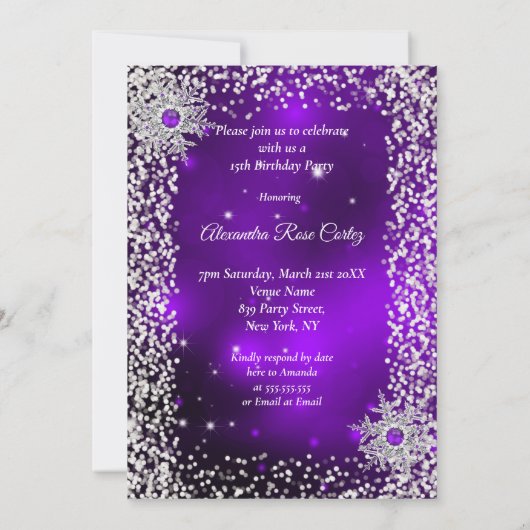 キンセアニェラティアラドレスパープルウィンタースノーフレーク 招待状 (裏面)