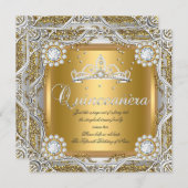 キンセアニェラティアラ金ゴールドシルバーダイヤモンド誕生日 招待状 (正面/裏面)