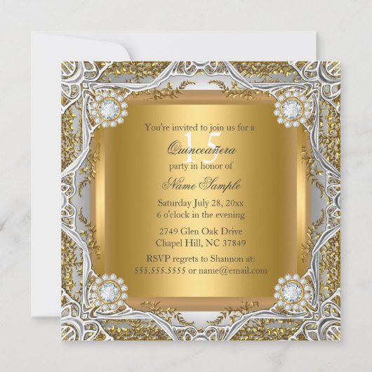 キンセアニェラティアラ金ゴールドシルバーダイヤモンド誕生日 招待状 (裏面)