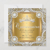 キンセアニェラティアラ金ゴールドシルバーダイヤモンド誕生日 招待状 (正面)