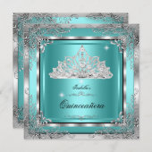 キンセアニェラティール（緑がかった色）シルバーダイヤモンドティアラ15thパーティー 招待状 (正面/裏面)