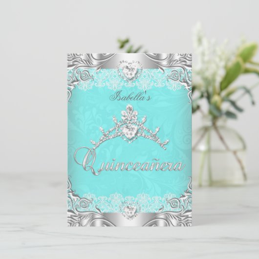 キンセアニェラティール（緑がかった色）シルバーダイヤモンドティアラ15thパーティー 招待状 (スタンド正面)