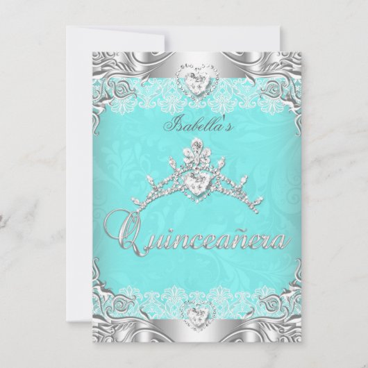 キンセアニェラティール（緑がかった色）シルバーダイヤモンドティアラ15thパーティー 招待状 (正面)