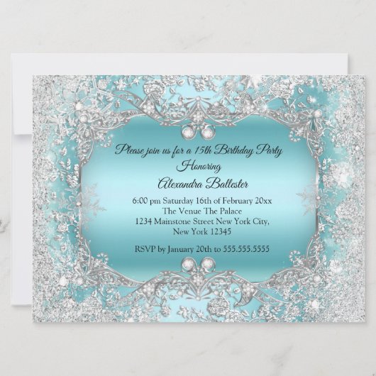 キンセアニェラティール（緑がかった色）シルバーティアラウィンターワンダーランド 招待状 (裏面)