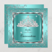 キンセアニェラティール（緑がかった色）ダイアモンドティアラ15誕生日 招待状 (正面/裏面)