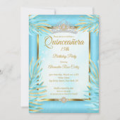 キンセアニェラティール（緑がかった色）ティアラ金ゴールドフォトバースデーパーティー 招待状 (正面)