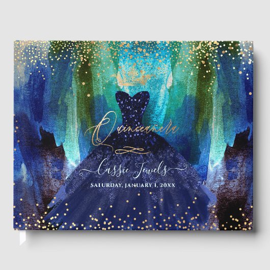 キンセアニェラティール（緑がかった色）ネイビーブルーウォーターカラーガウン ゲストブック (正面)