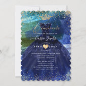 キンセアニェラティール（緑がかった色）ネイビーブルーウォーターカラーガウン 招待状 (裏面)