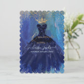 キンセアニェラティール（緑がかった色）ネイビーブルーウォーターカラーガウン 招待状 (スタンド正面)