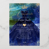 キンセアニェラティール(緑がかった色)ネイビーブルーウォーターカラーガウン 箔招待状 (裏面)